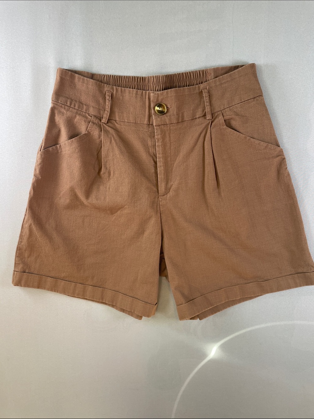 Belle Poque Cotton Pleated High Waist Bermuda Shorts in Chocolate Brown Medium
